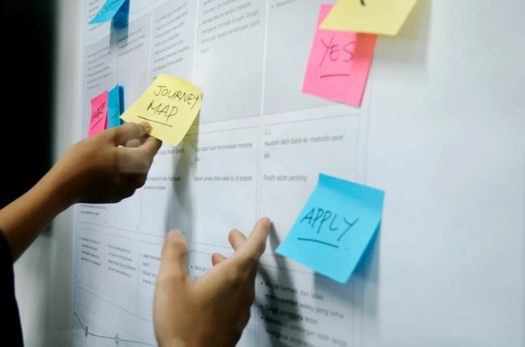 Post it notes on a whiteboard